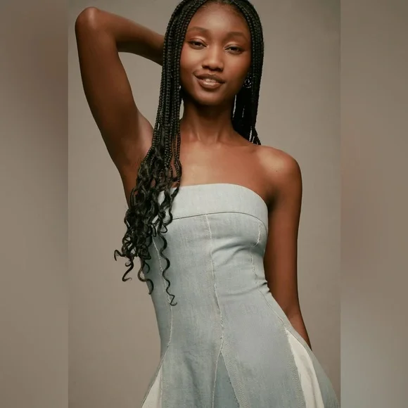 Pilcro Strapless Seamed Denim Mini Dress - Picture 3 of 7